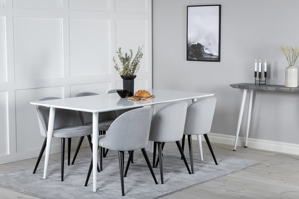 Spisebord og stole sæt 180 cm hvid lys grå