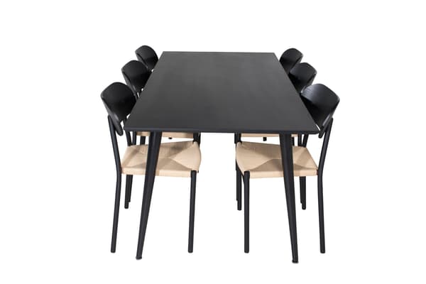 Spisebord og stol sæt 180x90 cm Sort