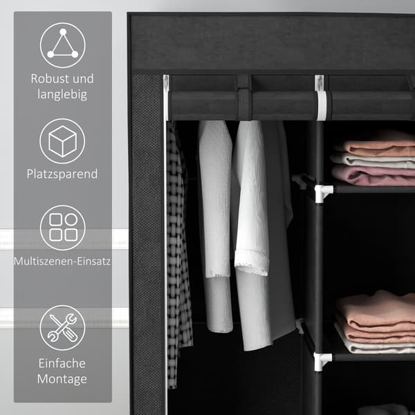 Stofgarderobe 125x43x162,5 cm Sort, sammenklappelig
