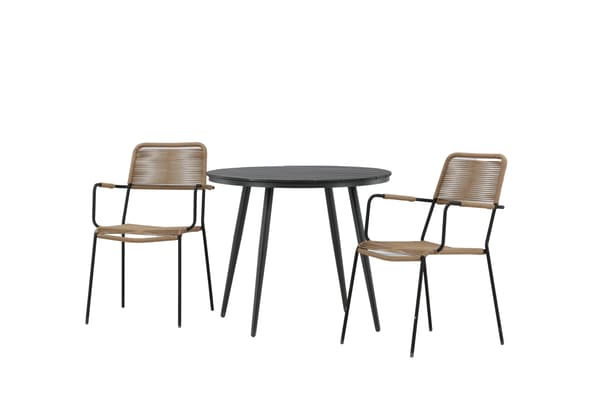 Spisebord og armlænestole sæt 90x90 cm sort beige