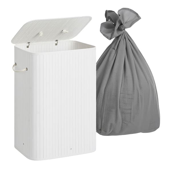 Tvättkorg, 2 sektioner, vit/grå, bambu, Kodustaar