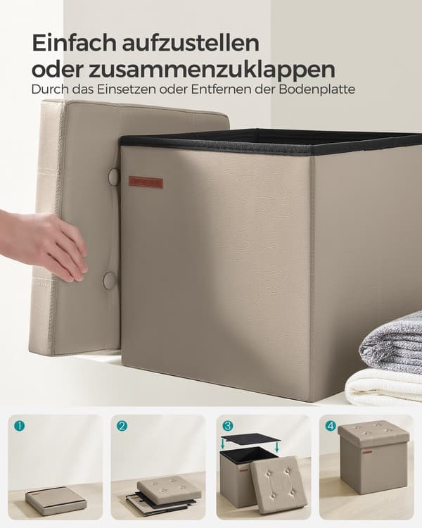 Sammenleggbar sittekrakk, 38 cm, lys kamel-svart PVC-skinn