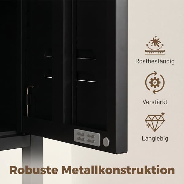 Metalgarderobe 35x46x183 cm sort/brun træstruktur