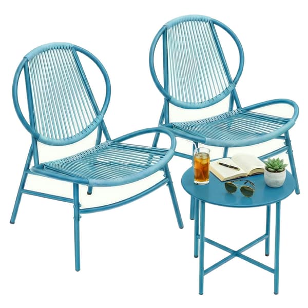 Havemøbelsæt 3-dele 50x45 cm Blå PE Rattan