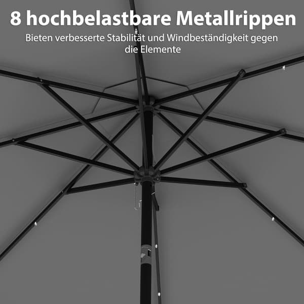 Aurinkovarjo LED-valaistuksella Ø307x253 cm harmaa