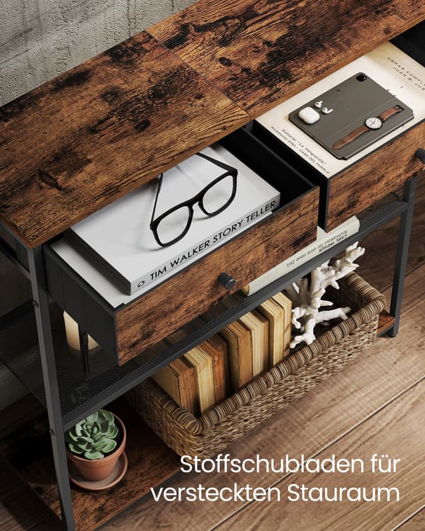 Konsolbord 24x76x80 cm Brun Sort Spånplade Stål Stof