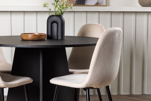 Spisebord og stol sæt 110 cm sort beige fløjl