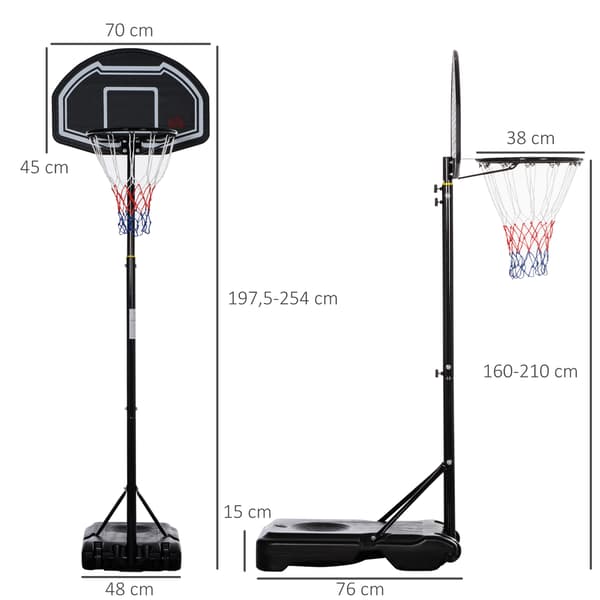 Basketballkurv, Justerbar 160x210 cm, Sort, Stål