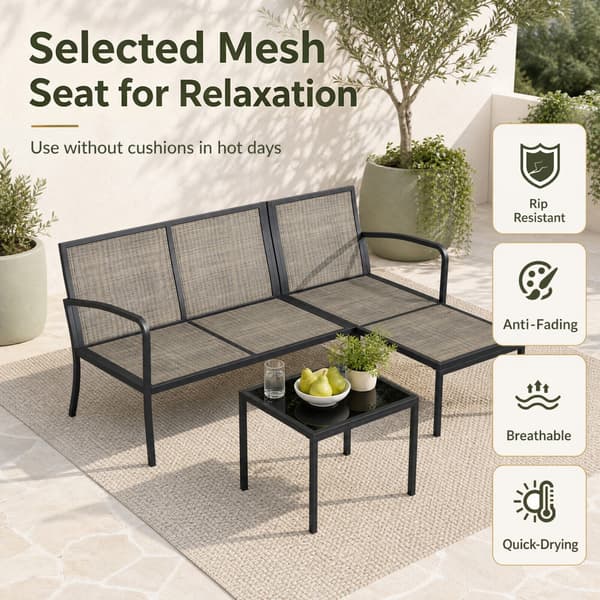 Puutarhakalustesetti 3-osainen harmaa
