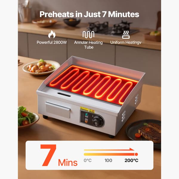Elektrisk Grillplade 45x30 cm Rustfrit Stål Flad Top Grill