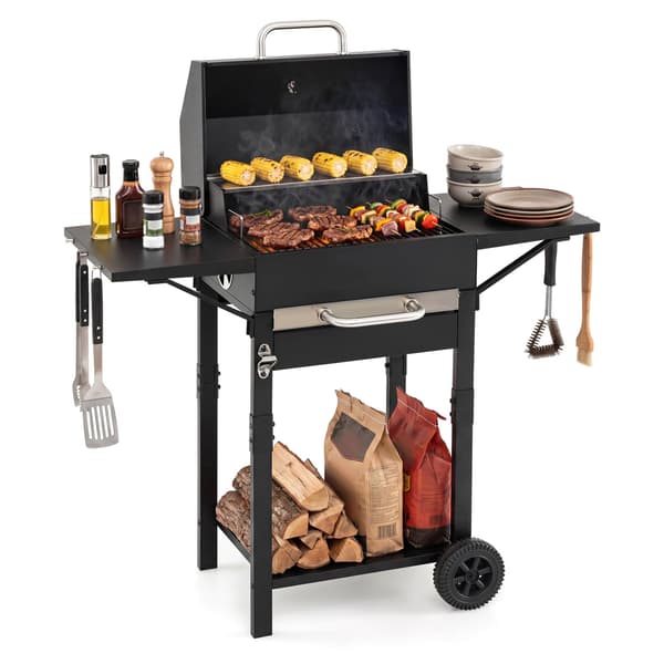 Kulgrill med 2 siddeborde og termometer 110,5x43x105,5 cm sort