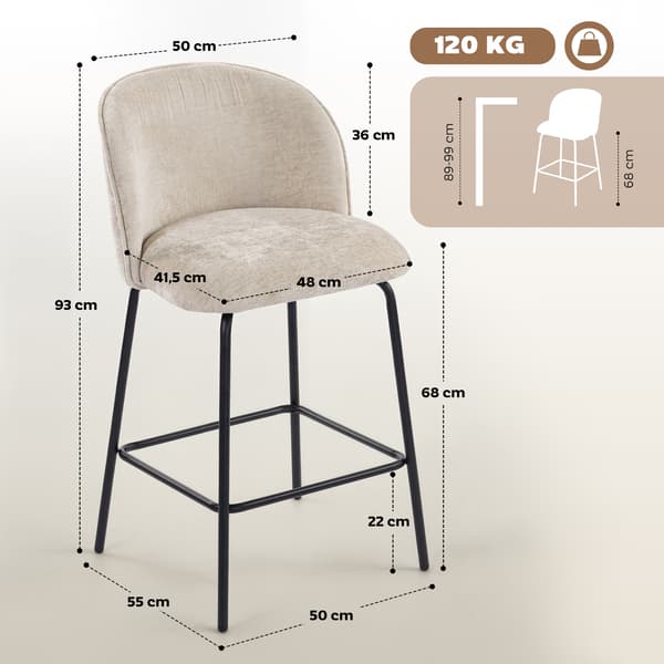 Barstolset, 50x55x93 cm, Beige, Stål