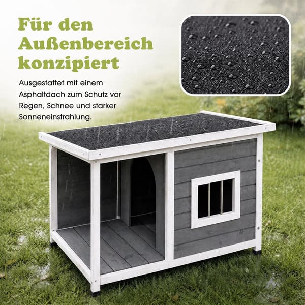 Hundehus med overdækket veranda 86x63x60 cm grå
