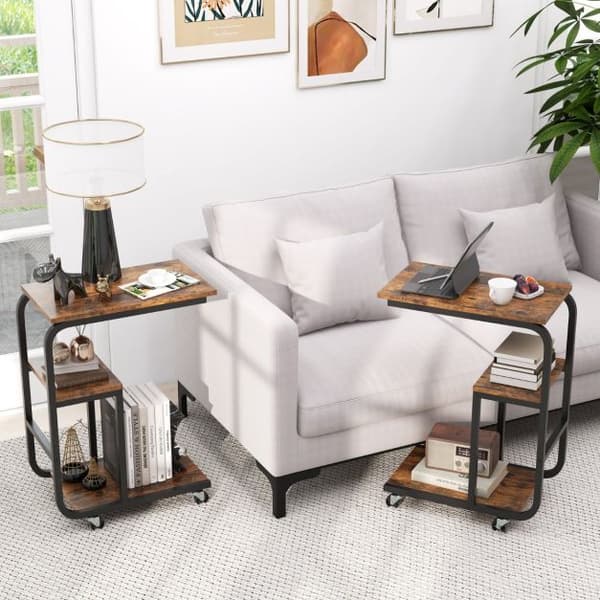 C-formet sidebord 53x30x70 cm rustik brun/sort