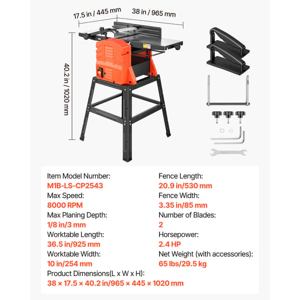 Afretter- og tykkelseshøvl kombi, 254x925 mm, 2,4 HK, justerbar dybde