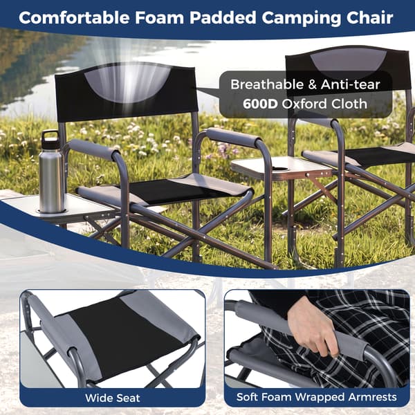 Sammenklappelig campingstol med sidebord 81,3x45,7x87,6 cm blå/sort/kamouflage