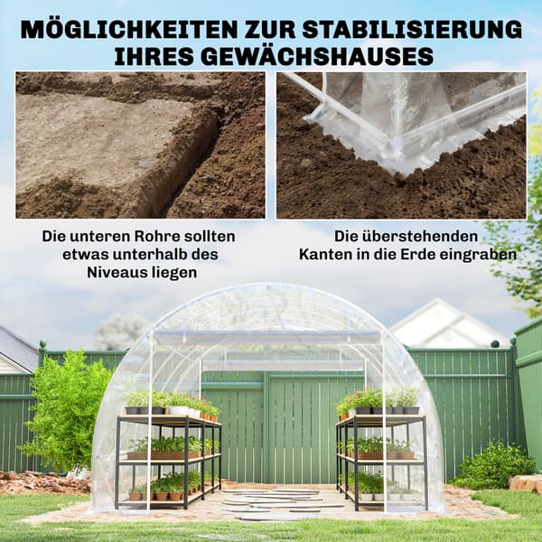 Polytunnel drivhus, 297x395x199 cm, transparent, stål