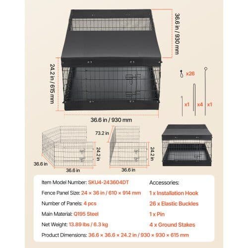 Hundhage 4 paneler 93x93x61,5 cm svart