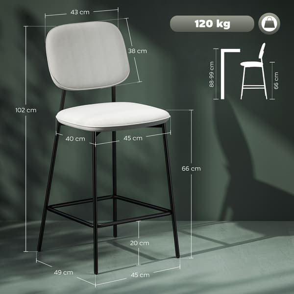 Barstolset, 45x49x102 cm, Ljusgrå, Sammetklädsel