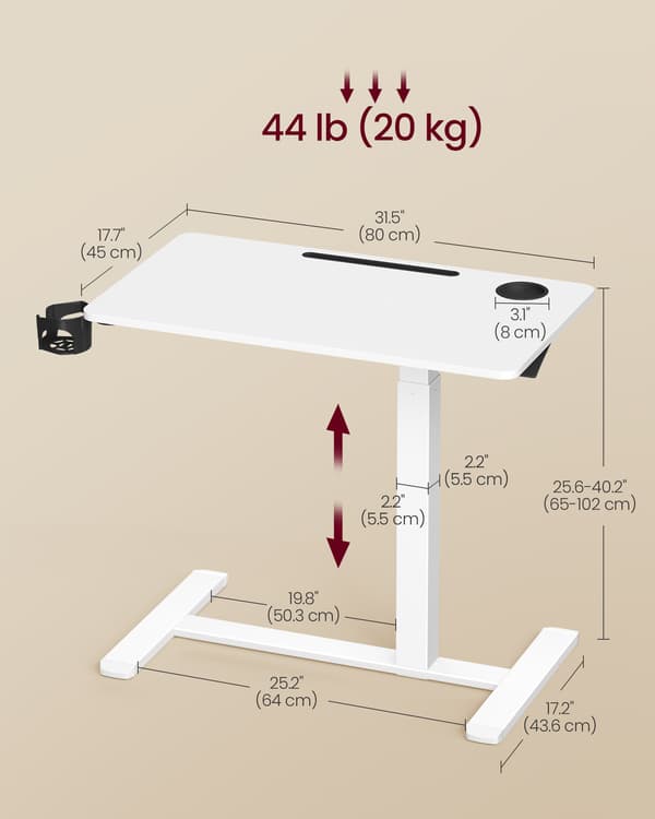 Sengebord 80x45 cm Hvid Justerbar Højde Spånplade