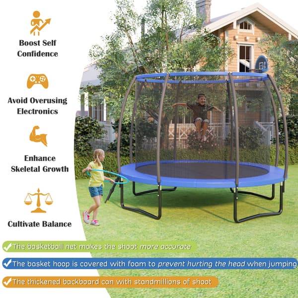 Trampolin med basketballkurv 8x8x8 ft blå/sort