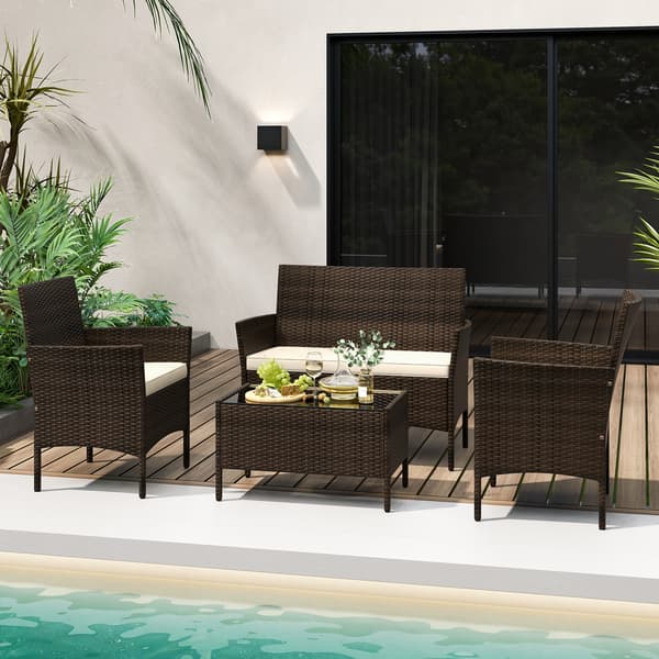 Patio Rattan Sofasæt 4 dele beige
