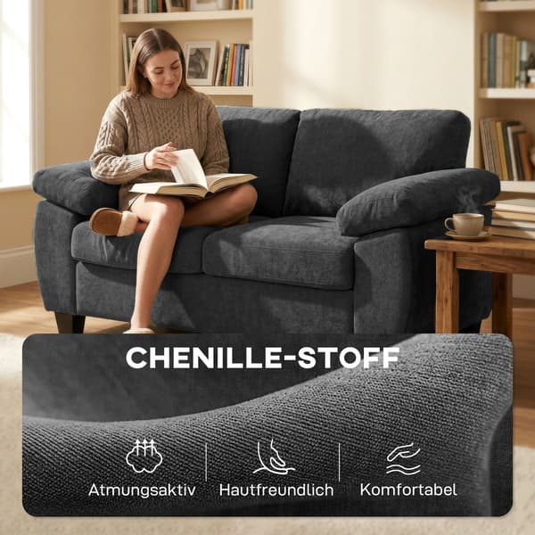 Soffa 2-sits 156x77x81 cm Mörkgrå Chenilleklädsel