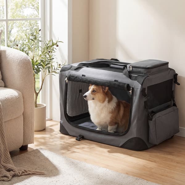 Sammenklappelig blød hundekasse 61x43x43 cm grå
