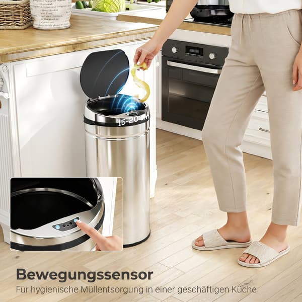 Sensor affaldsspand 42 L Ø30,5x68 cm sølv/sort