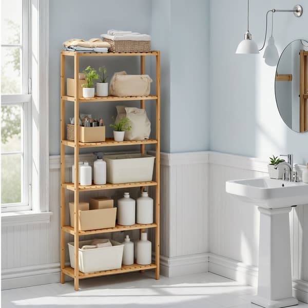 Badeværelseshylde 26x60x160,9 cm Beige Bambus