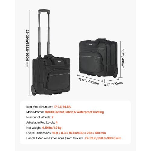 Rullende computertaske 39,6 cm sort, oxfordstof