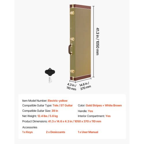 Elektrisk gitarr hårt fodral 105x35x12 cm gul
