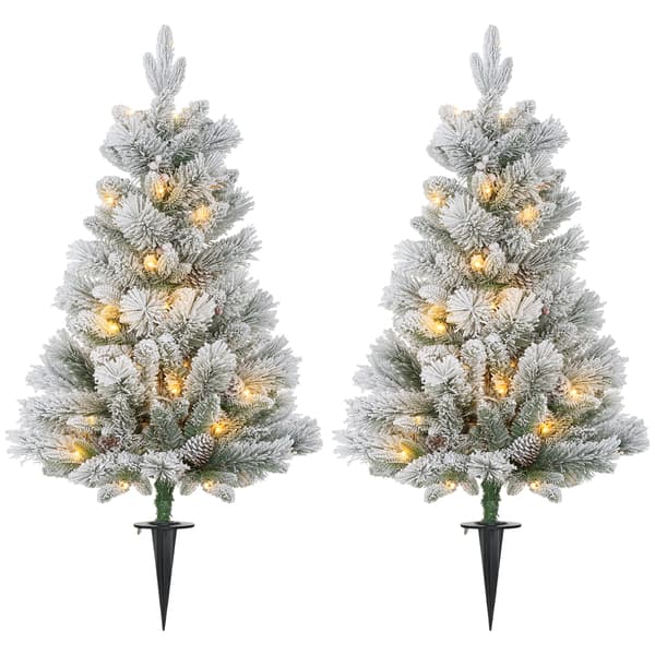 Julgranar med LED-belysning 2 st Ø55x107 cm grön/vit