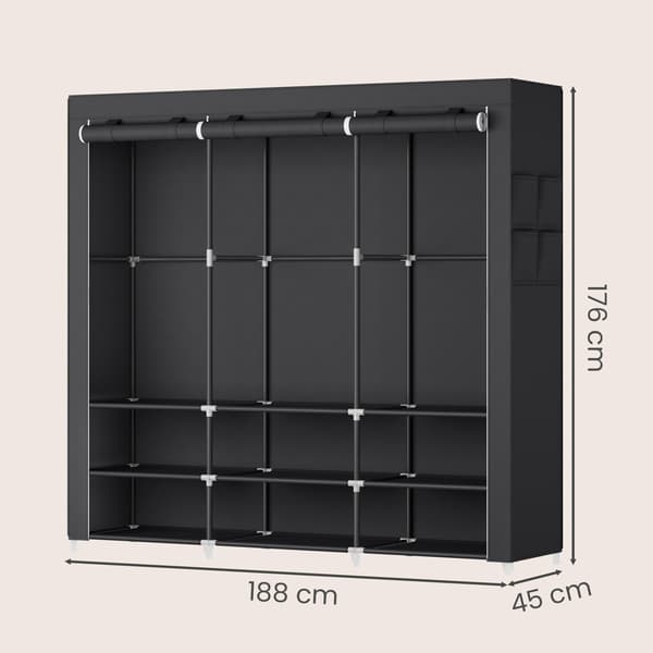 Garderobeskab 45x127x176 cm Sort Stof