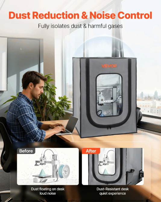 3D-printer kabinet, 55x65x75 cm, Sort, Oxford stof