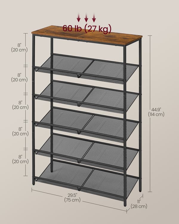 Skohylde 76x28x114 cm Brun og Sort Stål