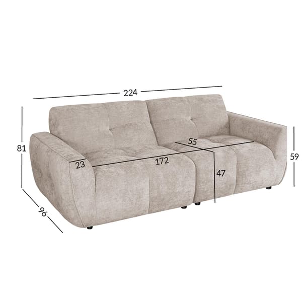 Sofa DAMALI 224x96x81 cm lys brun