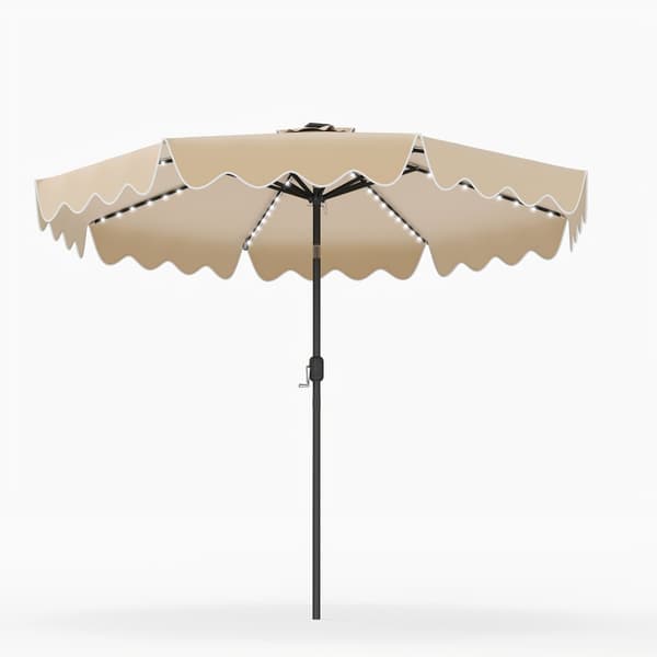 Terrasseparasol med farveskiftende LED-lys 9 ft Beige