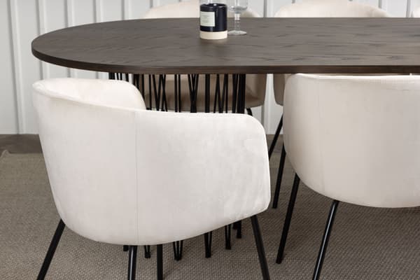 Spisebord og stol sæt Stone oval 220x100 cm sort beige