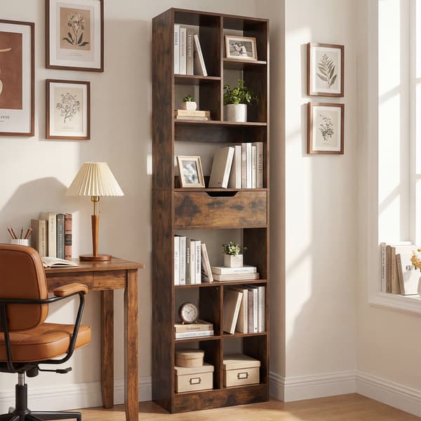 Bogreol med skuffe 50x24x180 cm rustik brun