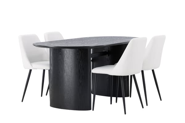Spisebord og stol sæt Isolde 180x75 cm sort og hvid