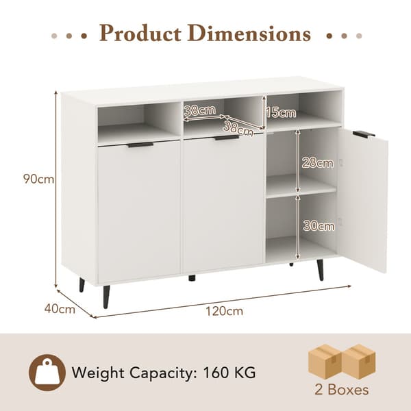 Sideboard Buffet Skab, 120x40x90 cm, Hvid , Star