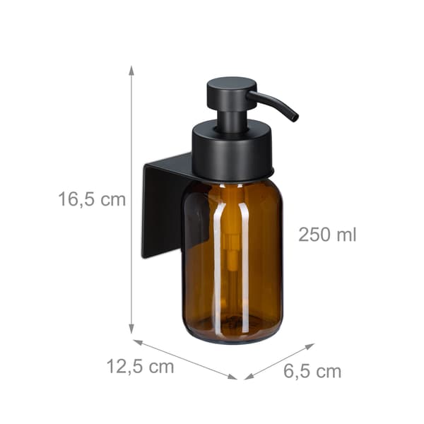 Sæbedispenser, Vægmonteret, 16.5x6.5x12.5 cm, Sort, Glas, Kodustaar