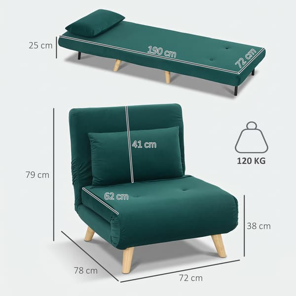 3-i-1 bäddsoffa, click-clack ryggstöd, sammetstyg, mörkgrön