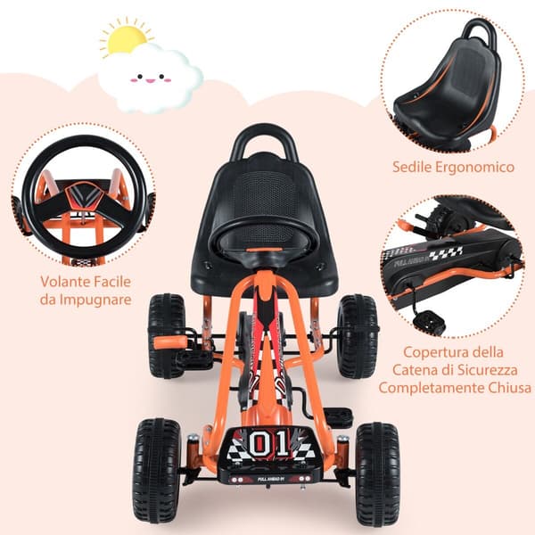 Polkuauto, säädettävä istuin, käsijarru, lapset, oranssi
