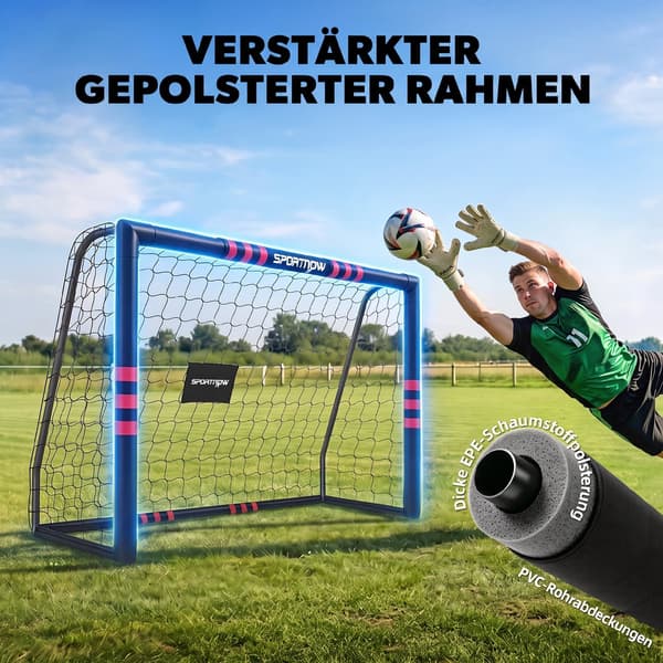 Fodboldmål til haven 180x60x120 cm sort/rød