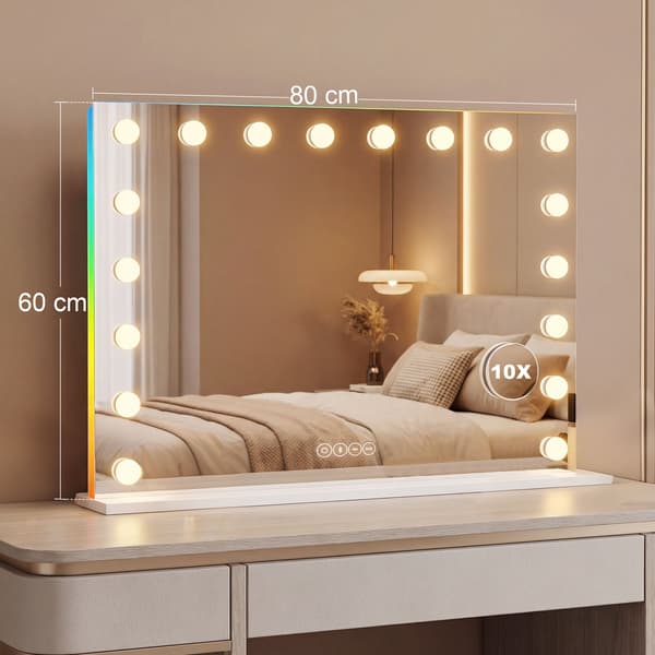 Makeupspejl, 80x14x60 cm, Hvid, LED-belysning