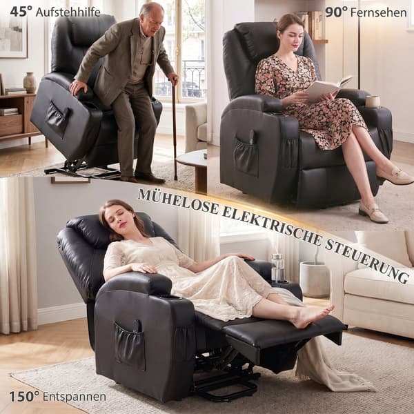 Elektrisk hvilestol med løfteassistent 83x95x107 cm sort