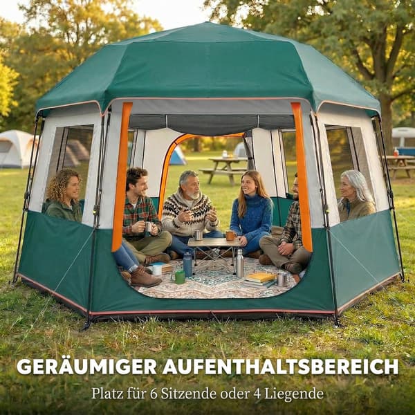 Campingtält 350x350x205 cm Grönt Polyester