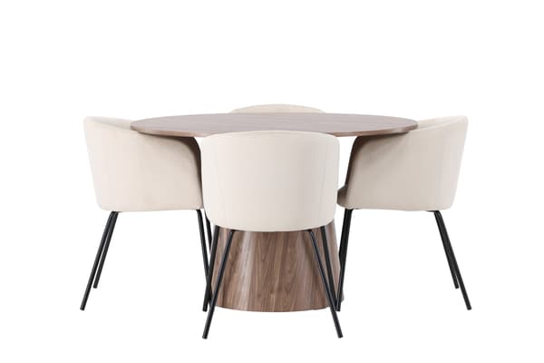 Spisebord og stol sæt 120 cm sort beige MDF fløjl